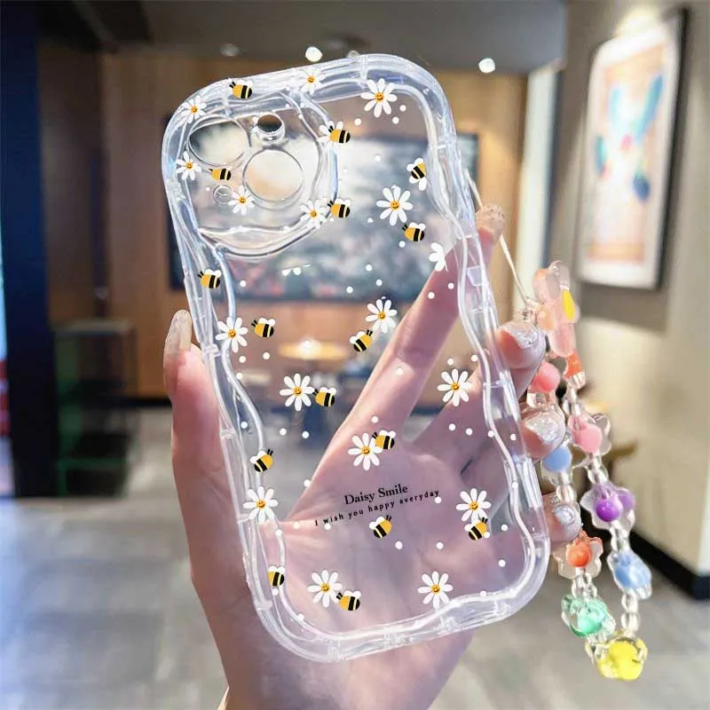 Cute Smile bee Flower Wrist St - Cute Cartoon Wrist Strap Silicone Case review and price